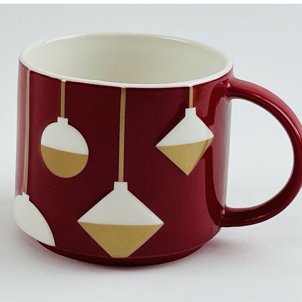 Starbucks 2012 Red Christmas Holiday Coffee Mug Gold White Ornaments 3D Raised
